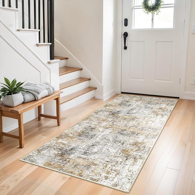 3x6 Washable Non-Slip Kitchen Runner Rug – Modern Abstract Wide Carpet Runner