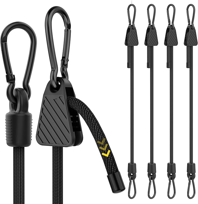 Bungee Cords with Hooks, Upgrade 48 inch Adjustable Bungee Cords with Carabiner Hooks, Easy to Adjust from 7 to 48 inch Elasticity UV-Resistance Bungee Straps Heavy Duty for Bike, Cargo, 4 Pack