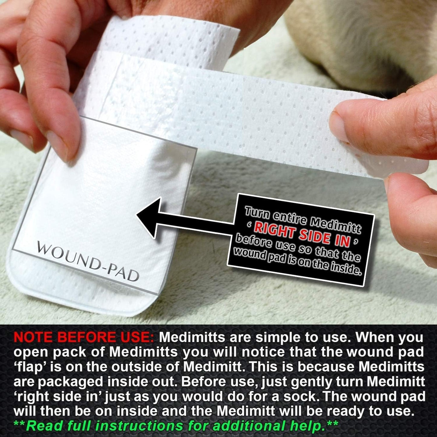 Medimitt Paw Bandages for Dogs, Cats and Pets – Stretchy Medical Booties, First Aid for Paws – Non Slip, Non Adhesive, Breathable, Disposable, Washable, Adjustable Strap, 12 Pack (Small)