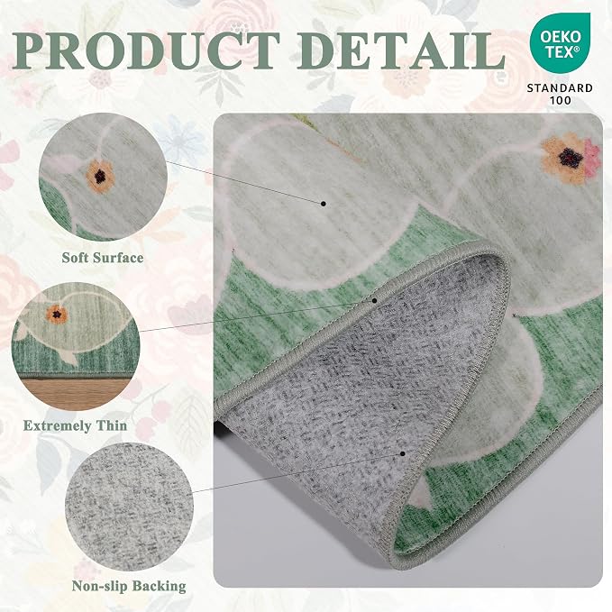 DUKINO 3x12 Washable Runner Rug, Non Slip Soft Floral Hallway Runner Rug