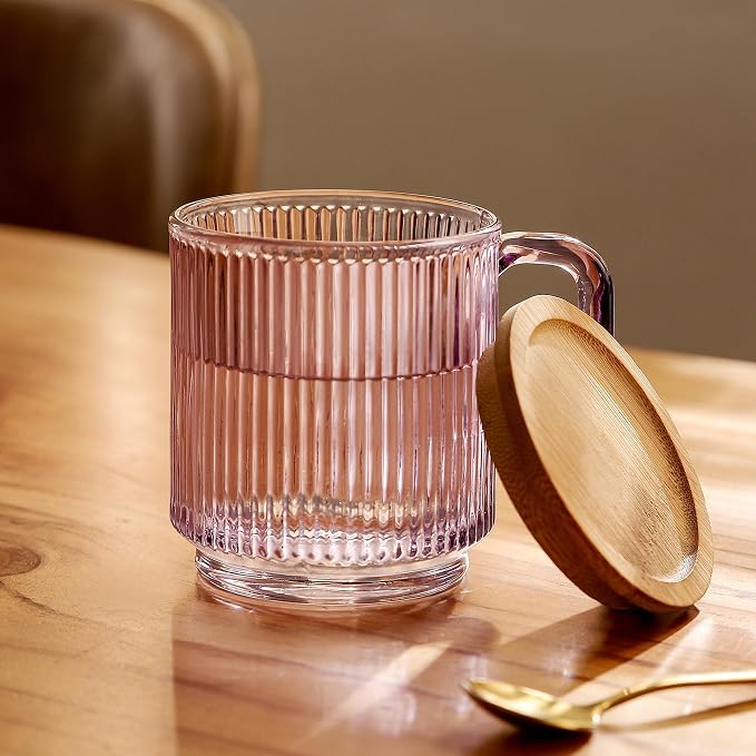 Lysenn Purple Glass Mug with Lid, Premium Glass Coffee Mug, 12 oz Tea Cup |