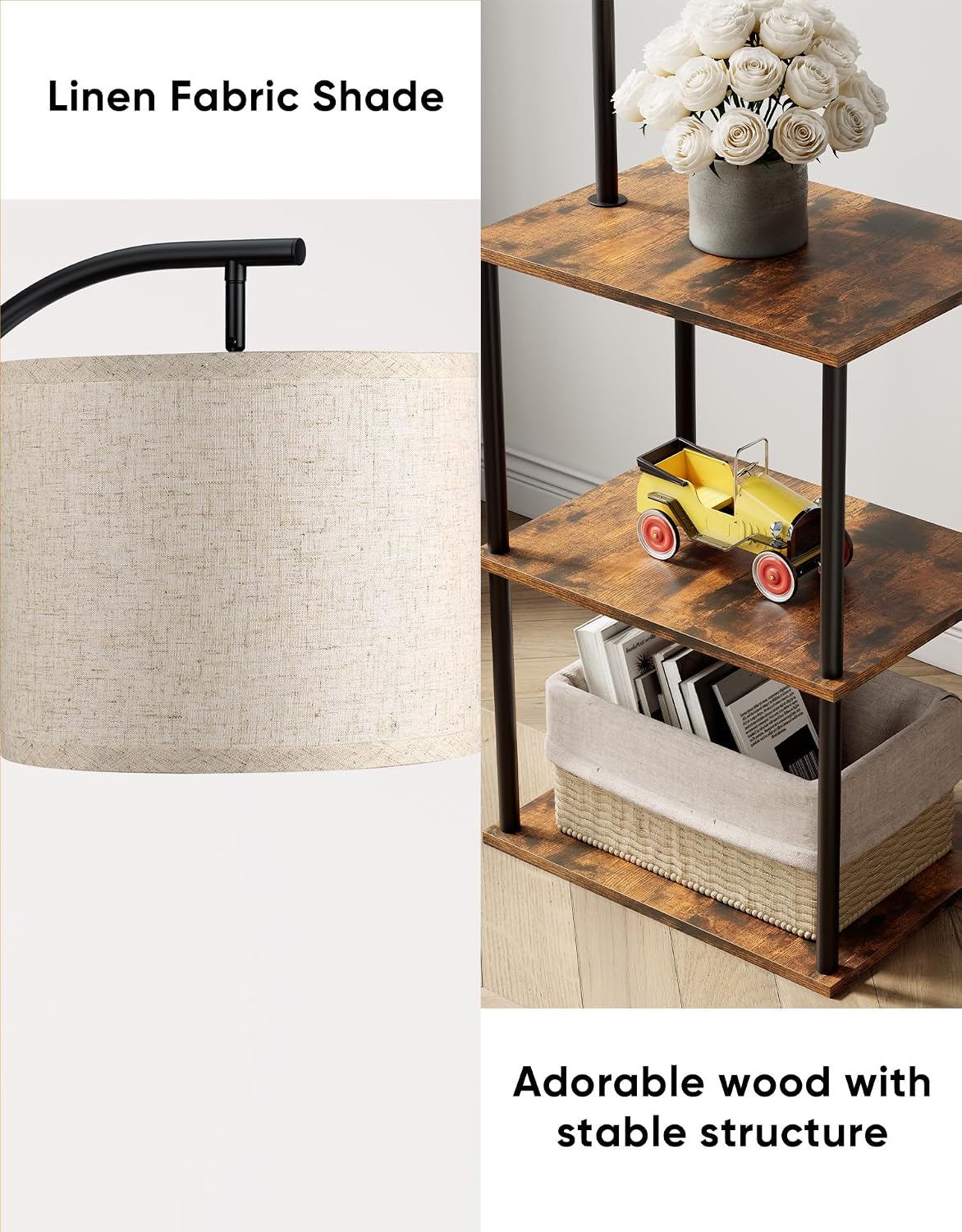 Floor Lamp with Table,Night Stand Lamp,End Side Table for Living Room Brown