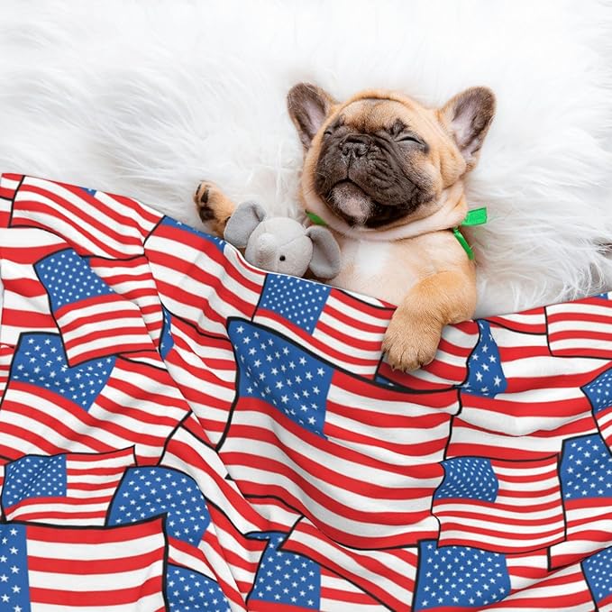 Double Sided Pet Mat for Dog Bed Topper Cat Blanket Furniture Protector, Novelty American Flag, Reversible Plush with Tactile Dot Pattern for Style Change