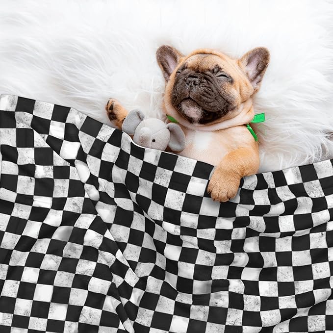 Waterproof Dog Blanket Soft Pet Blanket for Puppy Cat, Fleece Cat Throw Blankets for Furniture Bed Couch Sofa Reversible - Black and White Checkerboard 2