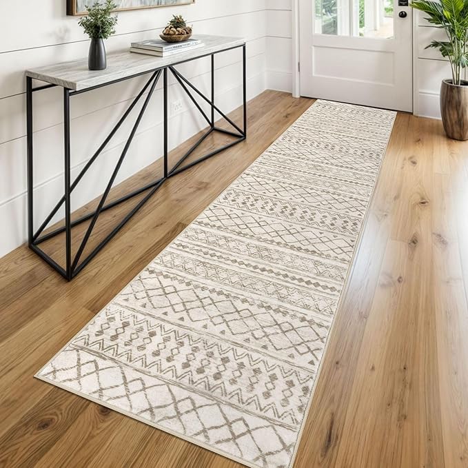 KUTA Moroccan Washable Kitchen Rugs 2x8 Non-Slip Vintage Beige Boho Rugs