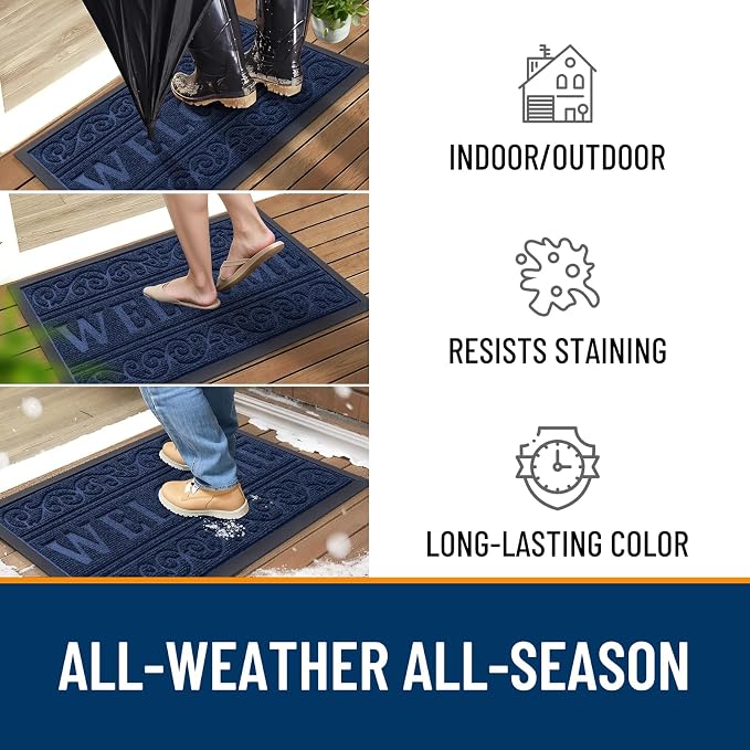 OLANLY Welcome Door Mat Indoor Outdoor Entrance, Heavy Duty Sturdy Front Door