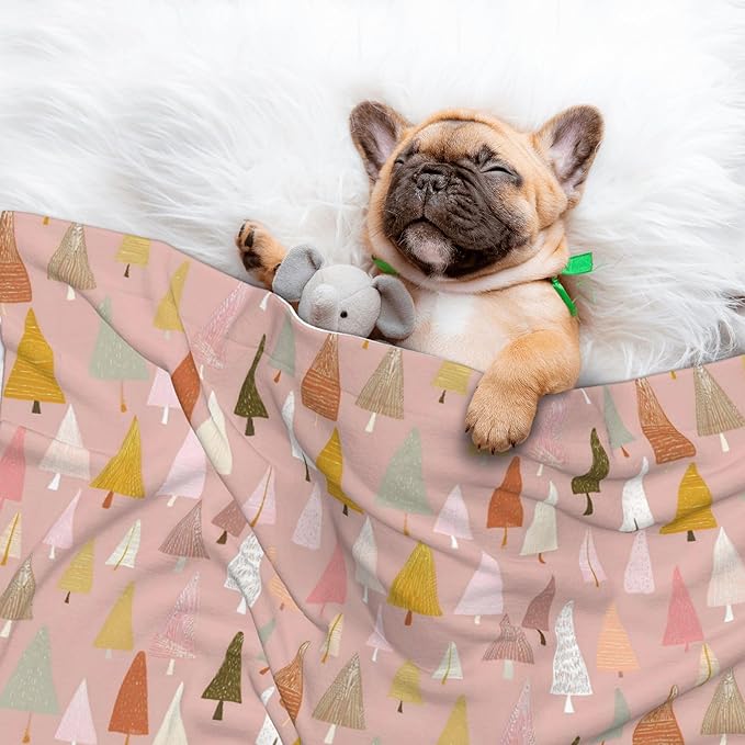 Waterproof Dog Blanket Soft Pet Blanket for Puppy Cat, Fleece Cat Throw Blankets for Furniture Bed Couch Sofa Reversible - Pastel Christmas Trees on Pink 3