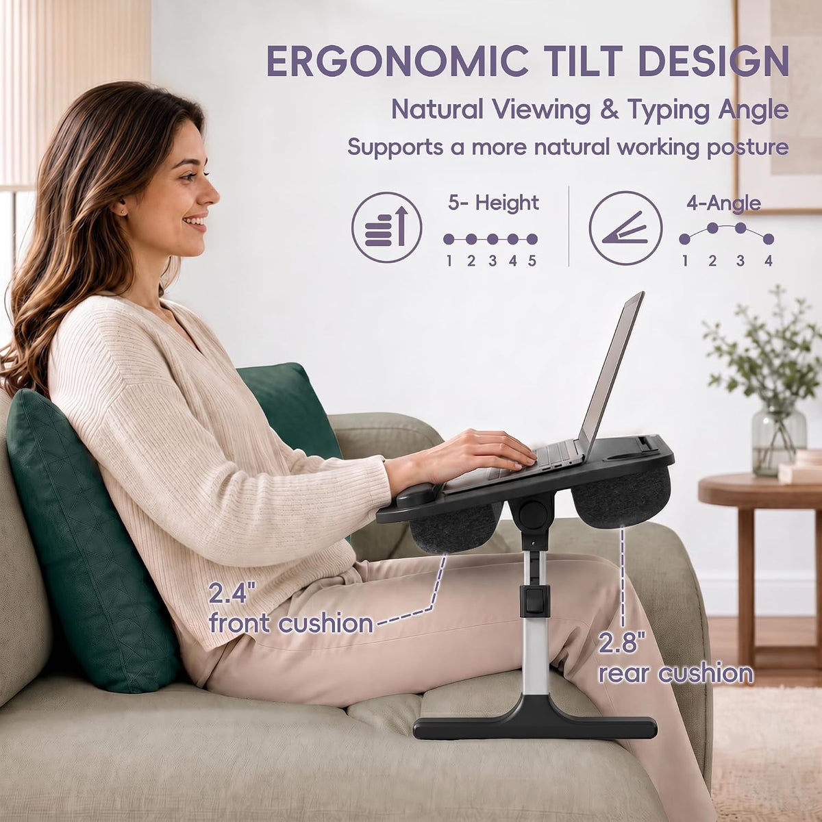 Aothia Foldable Adjustable Lap Desk for Laptop, Bed & Couch, Black