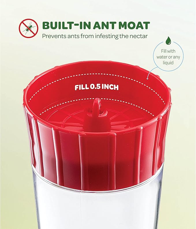 Hummingbird Feeder 10 oz Plastic Hummingbird Feeders for Outdoors, with Built-in Ant Guard - Circular Perch with 5 Feeding Ports - Wide Mouth for Easy Filling/2 Part Base for Easy Cleaning