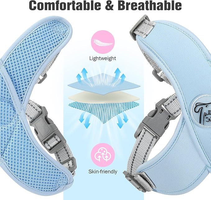 Pawaboo Small Dog Harness and Leash Set, Puppy Harness X-Frame No Pull No Choke, Dog Vest Harness Adjustable for Small Medium Sized Dogs, Soft Breathable Pet Harness for Walking Outing (M, Blue)
