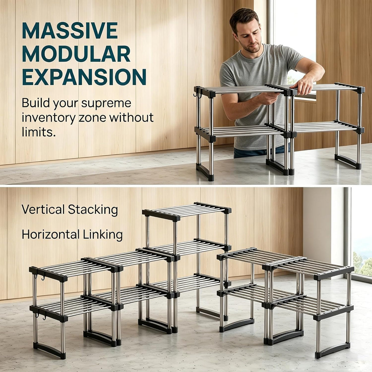 BLULEE Expandable Cabinet Organizer, Adjustable Storage Shelf Black