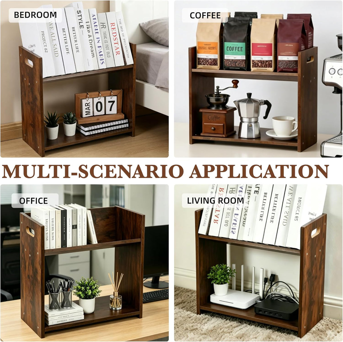 Desktop Bookshelf, 2 Tier Desk Shelf Organizer, Wood Office Tabletop Bookcase, Small Tabletop Book Rack, Portable Mini Bookcase for Book Display, Office, Home, Bedroom, Storage and Display