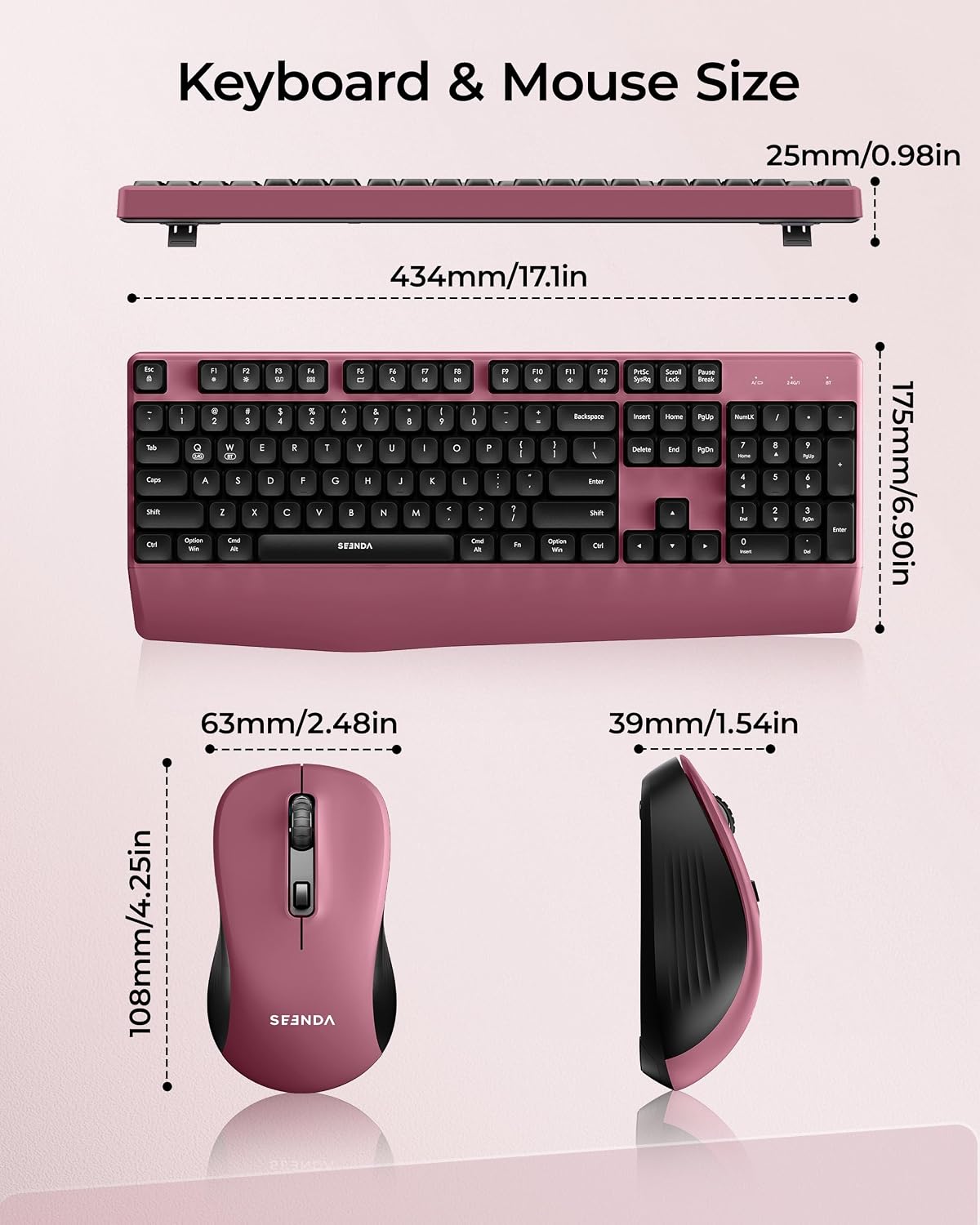 seenda COE200 Wireless Bluetooth Keyboard and Mouse Combo with Wrist Rest