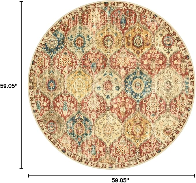 Lahome Moroccan Trellis Washable Round Area Rug, Round Rug 5ft Soft Non-Slip
