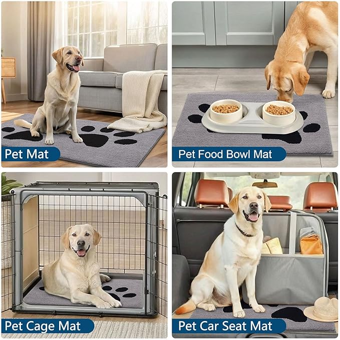 Buganda Dog Door Mat for Muddy Paws, Absorbent Dirt Trapper Washable Indoor Doormats, Non Slip Low-Profile Mud Mat for Dogs, Front Entrance Doormat for Inside Floor (47x24 Inches, Grey)