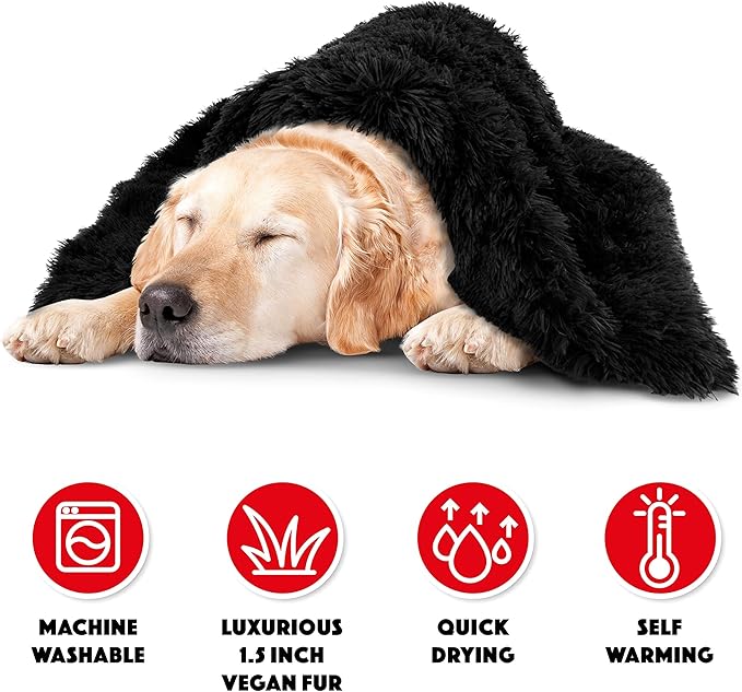 The Dog’s Blanket – Faux Fur Dog Blanket, Black, XL, 38x54