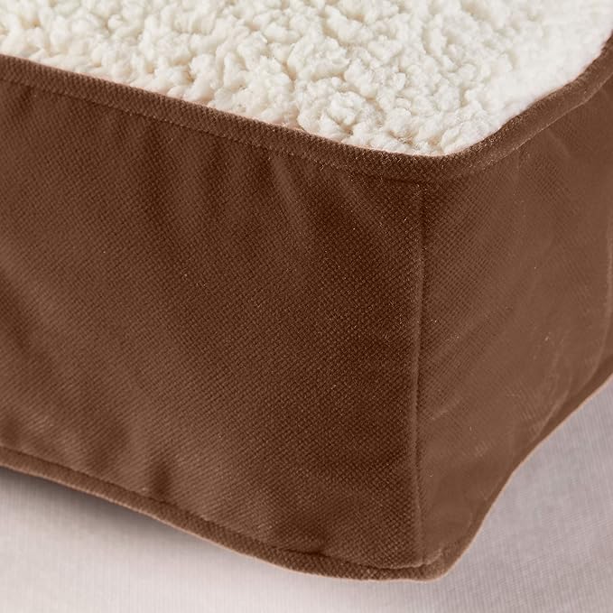 Happy Hounds Oscar Rectangle Orthopedic Foam Sherpa Dog Bed, Medium (42 x 30 in.), Mocha