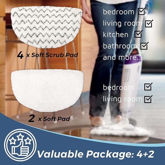 Flammi 4 Scrub+2 Soft Steam Mop Replacement Pad & 6 Scent Discs
