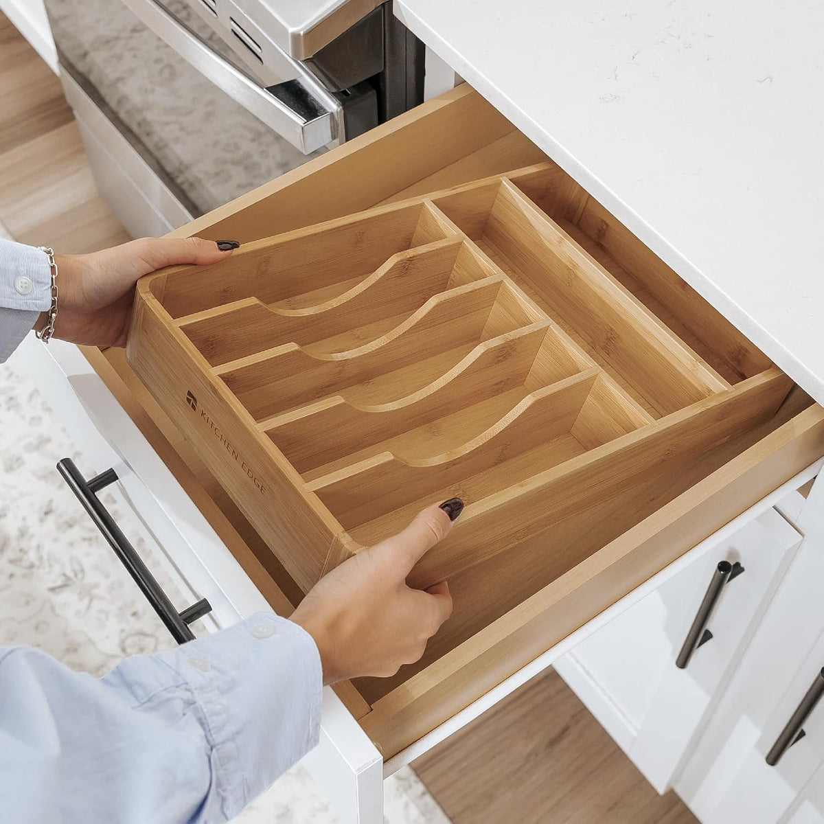 KitchenEdge Silverware & Utensil Organizer, Fixed 10.5 in, Bamboo