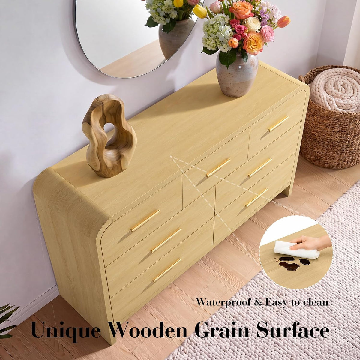 Curved Drawer Dresser for Bedroom with 7 Drawers, 54'' Wide Chest of Drawer