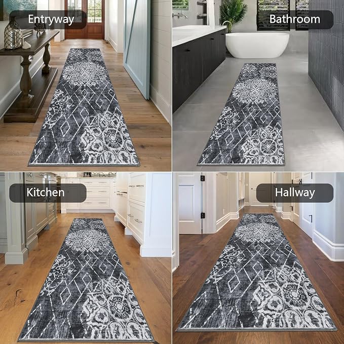 HEBE Hallway Runner Rug 2'8''x8' Washable Vintage Distressed Area Rugs Non Slip