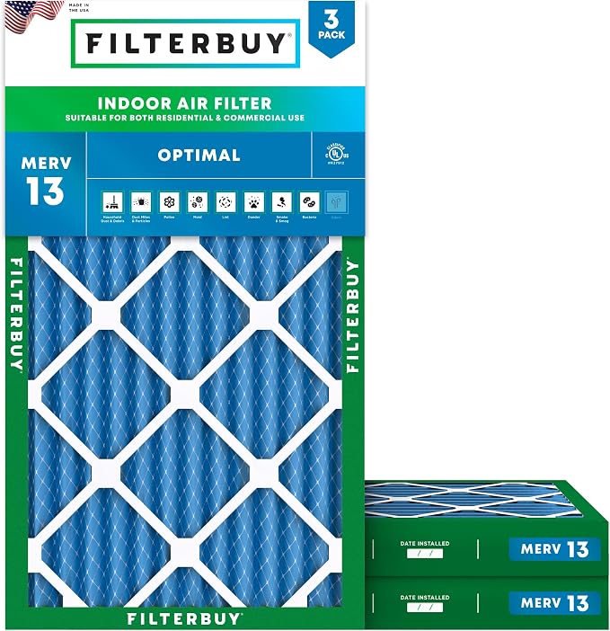 Filterbuy 14x25x2 Air Filter MERV 13 Optimal Smoke & Allergy Defense,