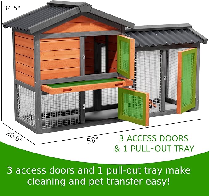 Chicken Coop, Chicken Run,Small Wooden Duck Coop Outdoor 2-Tier Hen House All Weather Used Poultry Quail Cage Rabbit Pet Hutch House with Ramp for Small Animals Outside (Brown with Black)