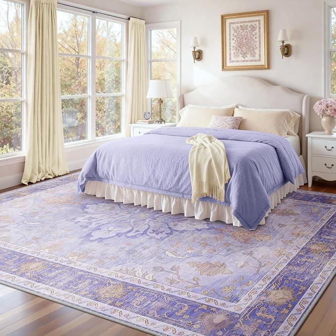 RELEANY Area Rugs Large 10'x14' Washable Non-Slip, Floral Vintage Distress