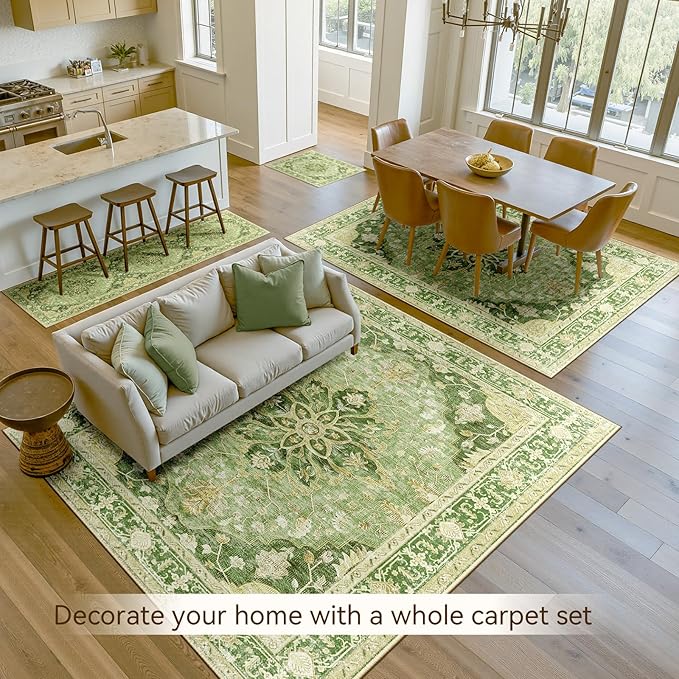 RELEANY Area Rugs 7'x9' Washable Non-Slip, Floral Vintage Distress Medallion