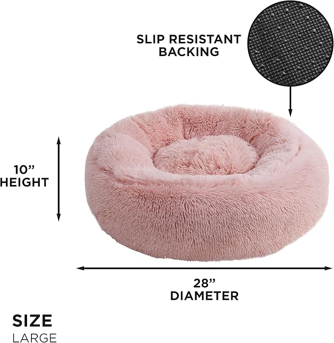 Juicy Couture Devon Faux Fur Large Pink Round Pet Bed for Dogs and Cats