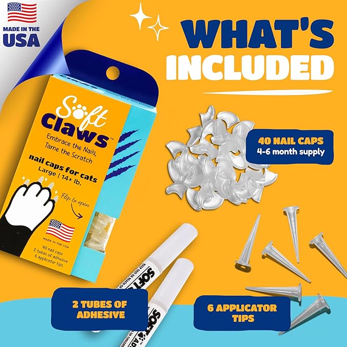 Soft Claws Cat Nail Caps for Large Cats – (40 Caps, Black & Gold) - Made in USA - Veterinarian-Developed | Protects Furniture & Skin - Easy to Apply, Long-Lasting Anti-Scratch Soft Cat Claw Covers