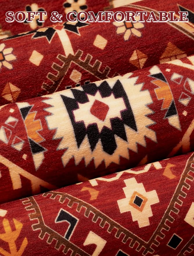 SERISSA Runner Rug for Hallways, Extra Long Boho Rug Ultra Soft Vintage Red