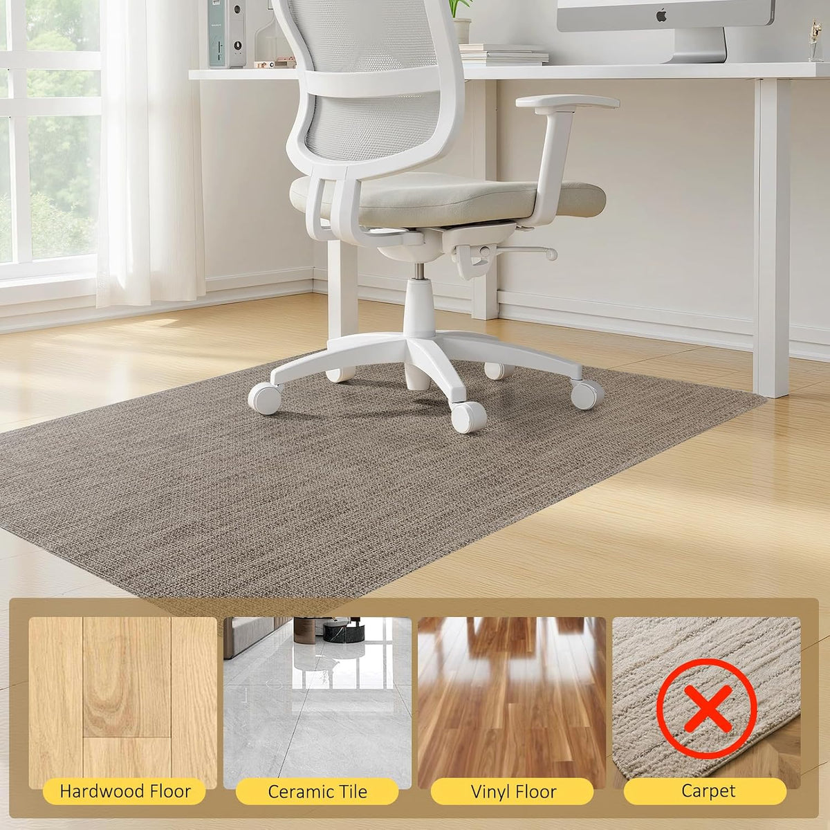 BesWin Large Office Chair Mat for Hardwood Floor, 48" x 60" Desk Floor Mat for Rolling Chair, Heavy Duty Anti-Slip Floor Protector Rug for Home Office, Brown