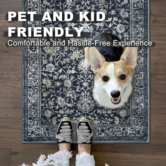 KILOCOCO Runner for Hallway 3x14 Runner Rug Printed Vintage Floral Washable Rug