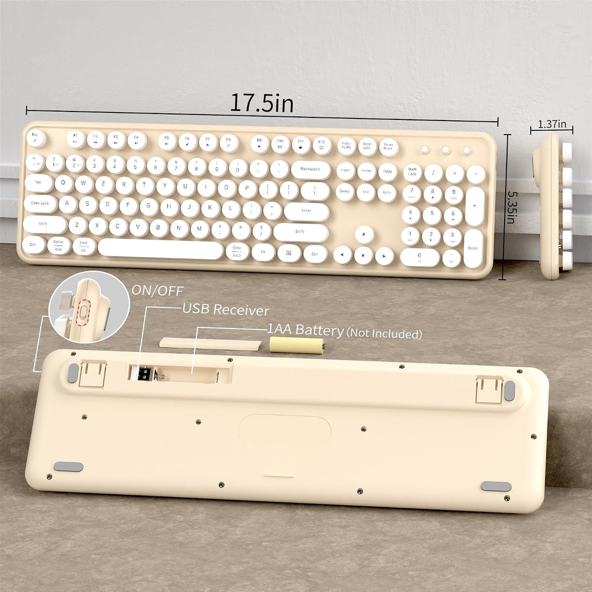Cute Colorful Wireless Bluetooth Keyboard, White Milk Tea