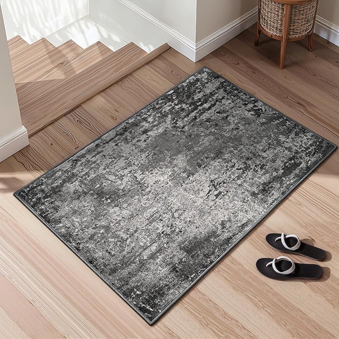2x5 Black Rug Runners for Hallways Kitchen Runner Rug Non Slip Washable Black
