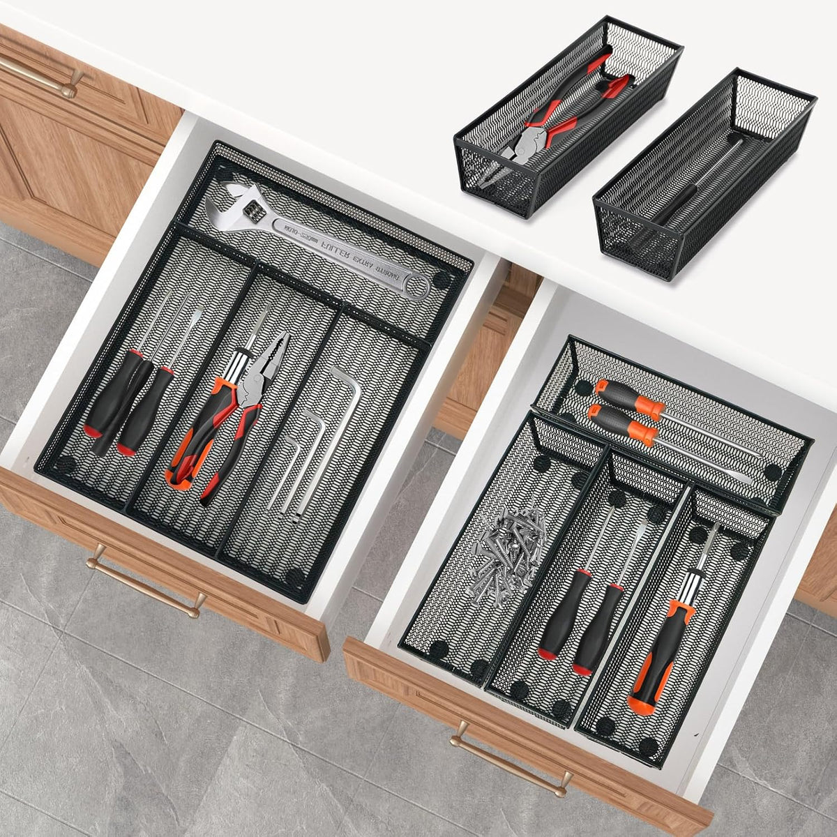 Neudeco Drawer Organizer Set, Black Mesh, 5 Pack