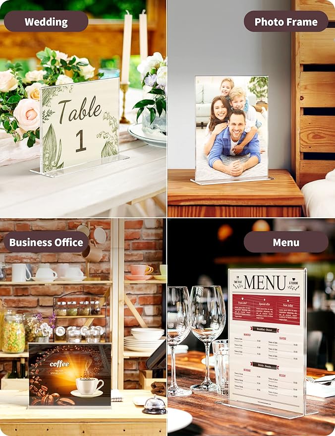 NIUBEE 3 Pack Acrylic Sign Holder 8.5 x 11 - T Shape Double Sided Table Top Display Stand, Portrait Upright Photo Picture Frame Wedding Menu Ad Holder