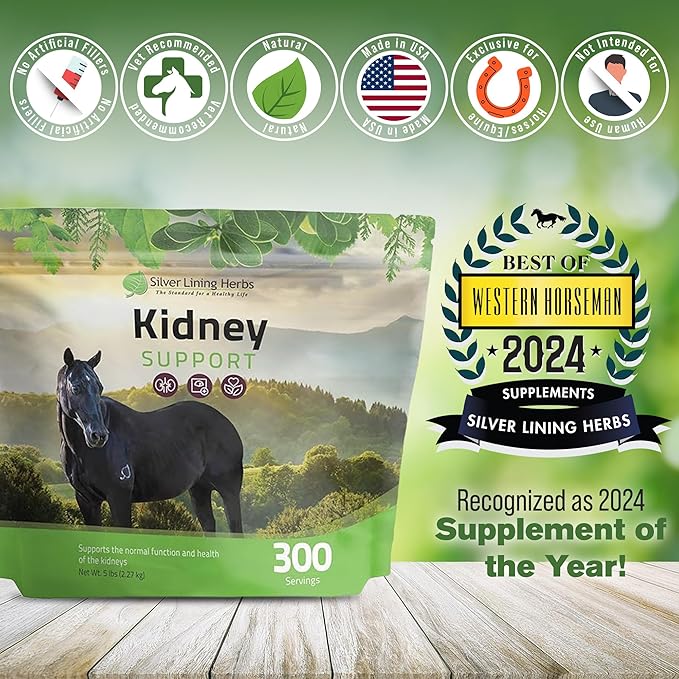 Silver Lining Herbs Kidney Support Supplement for Horses - Horse Supplements for Kidney Health and Bladder Support - Complete with Chamomile, Garlic, Juniper Berry, and More - 5 lb (300 Servings)