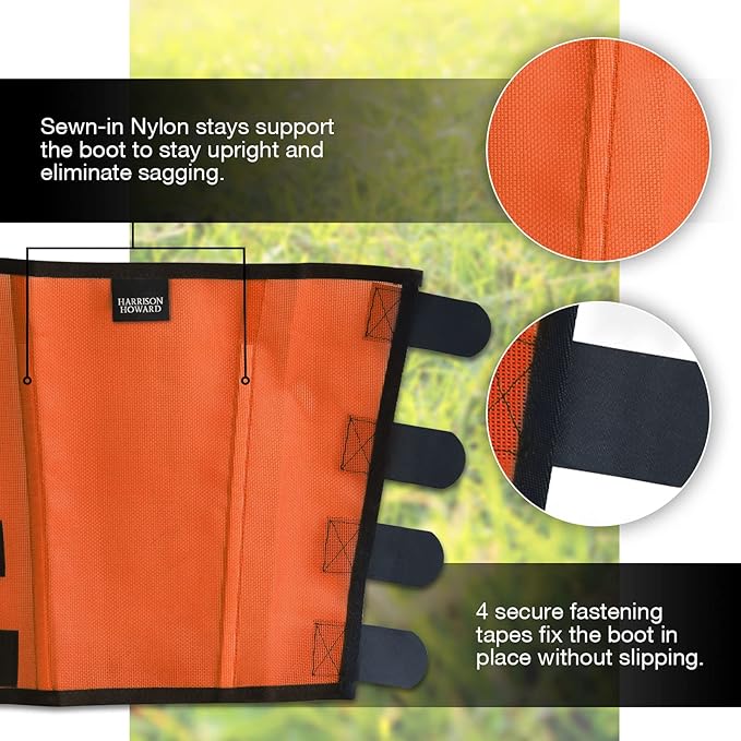 Harrison Howard Loose Fitting Fly Boots UV-Protective Extra Tough Mesh Ventilated Four Fasteners Stay-on Design Protect Horse Legs & Stomp-Reducing Set of 4 Orange Medium
