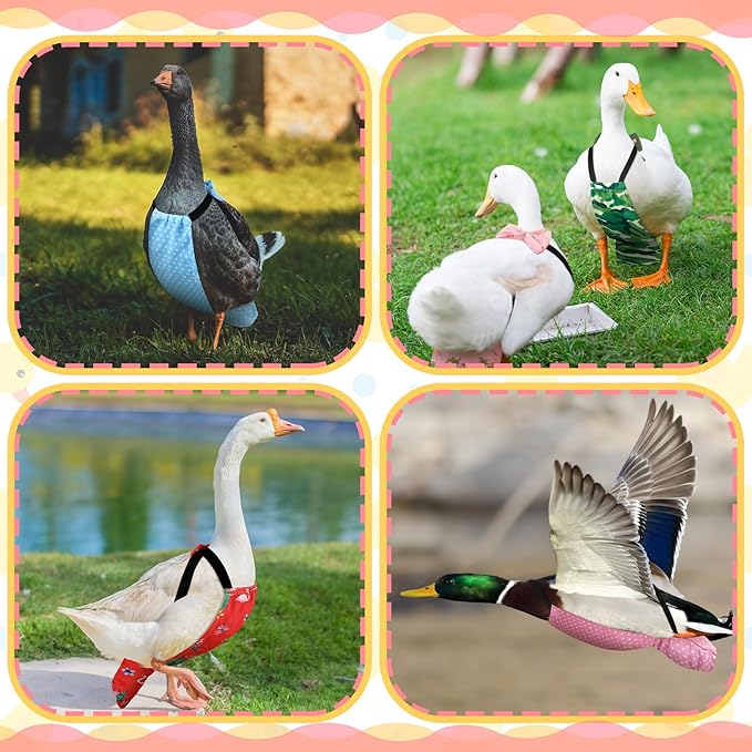 6 Pcs Chicken Diapers for Hens Rooster Ducks Reusable Washable Duck Diapers with Bow Tie for Ducklings Hens Goose Poultry Adjustable Clothes for Hen Rooster Chicken(Cute,M)