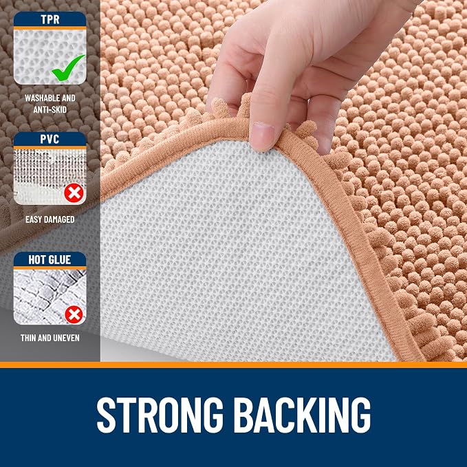 OLANLY Bathroom Rugs 34x21, Extra Soft Absorbent Chenille Bath Rugs, Rubber