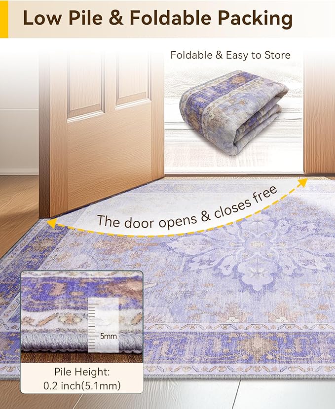 RELEANY Area Rugs 3'x5' Washable Non-Slip, Floral Vintage Distress Medallion
