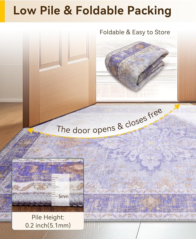 RELEANY Area Rugs Runner 2'6"x5' Washable Non-Slip, Floral Vintage Distress