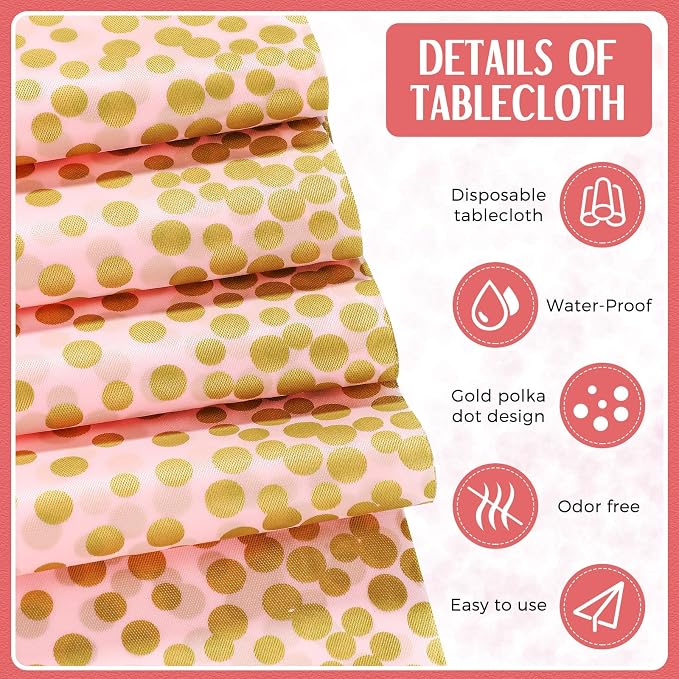 24 Pack Pink and Gold Disposable Plastic Tablecloths and Satin Table Runner Set