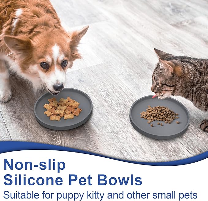 Arespark Pet Silicone Food Mat, Set of 4 Nonslip Waterproof Feeding Bowl Mat with Raised Edges for Food and Water Prevent Spills, Round Eating Tray for Dog Cat Puppy Kitten, 6'' x 6''