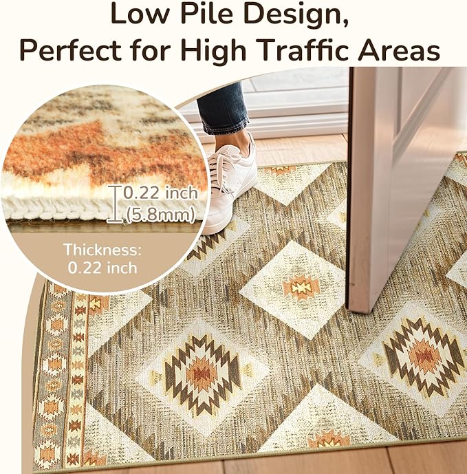BESTSWEETIE Area Rug 2x5 Rug Machine Washable Non-Slip Low Pile Print Pattern
