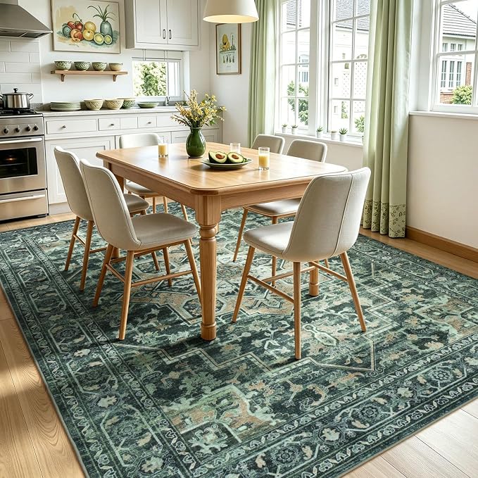 Lofus 8x10 Washable Rugs Non-Slip, Vintage Floral Area Rug