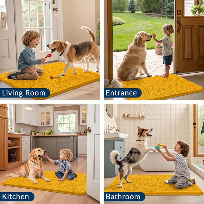 Smiry Dog Door Mat for Muddy Paws 40x32, Absorbent Dirt Trapper, Non-Slip