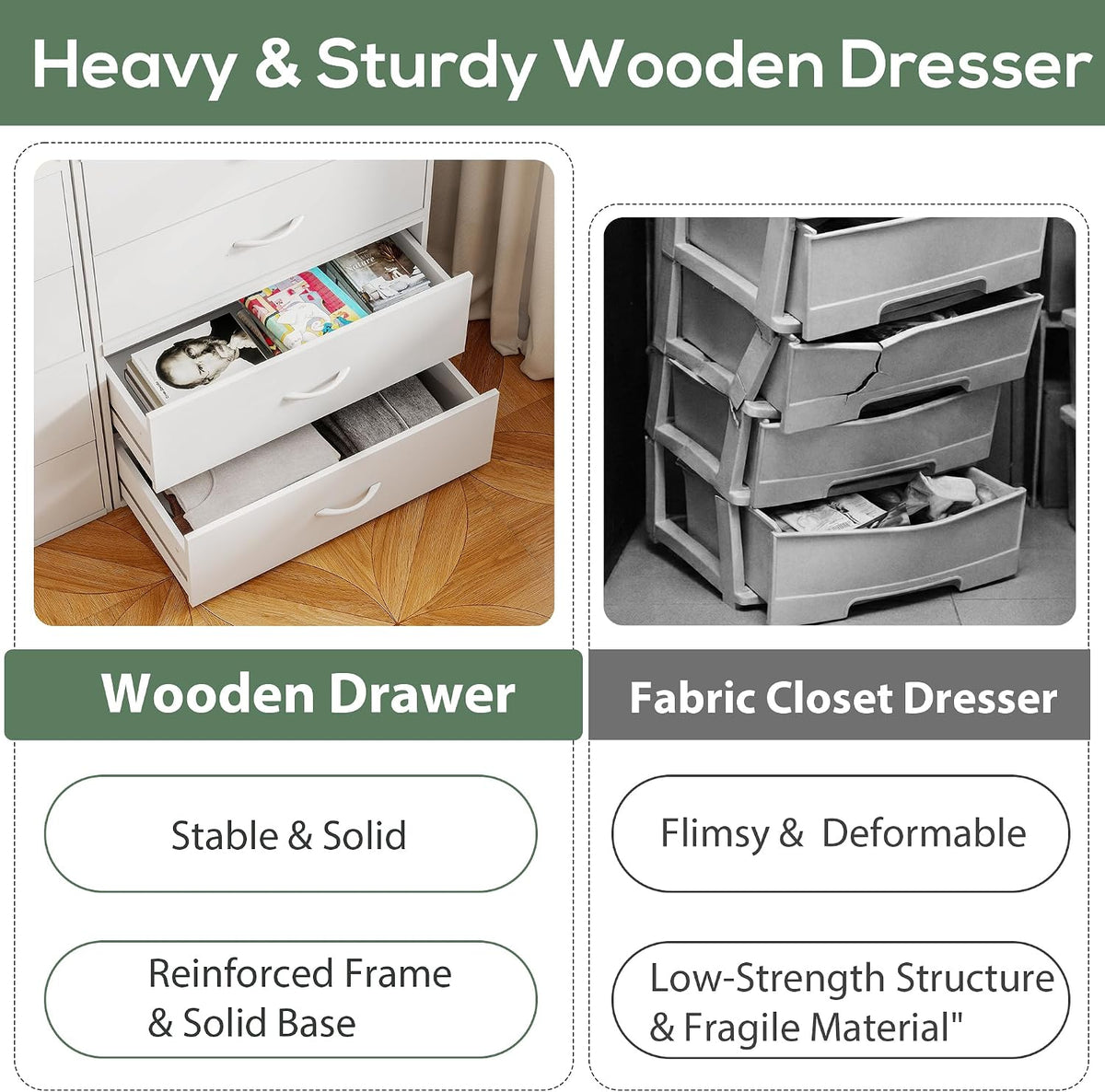 PrimeZone 2 Wood Drawers Closet Dresser Storage Organizer Stackable White
